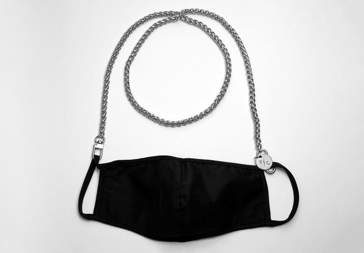 Product image of a silver face mask chain 